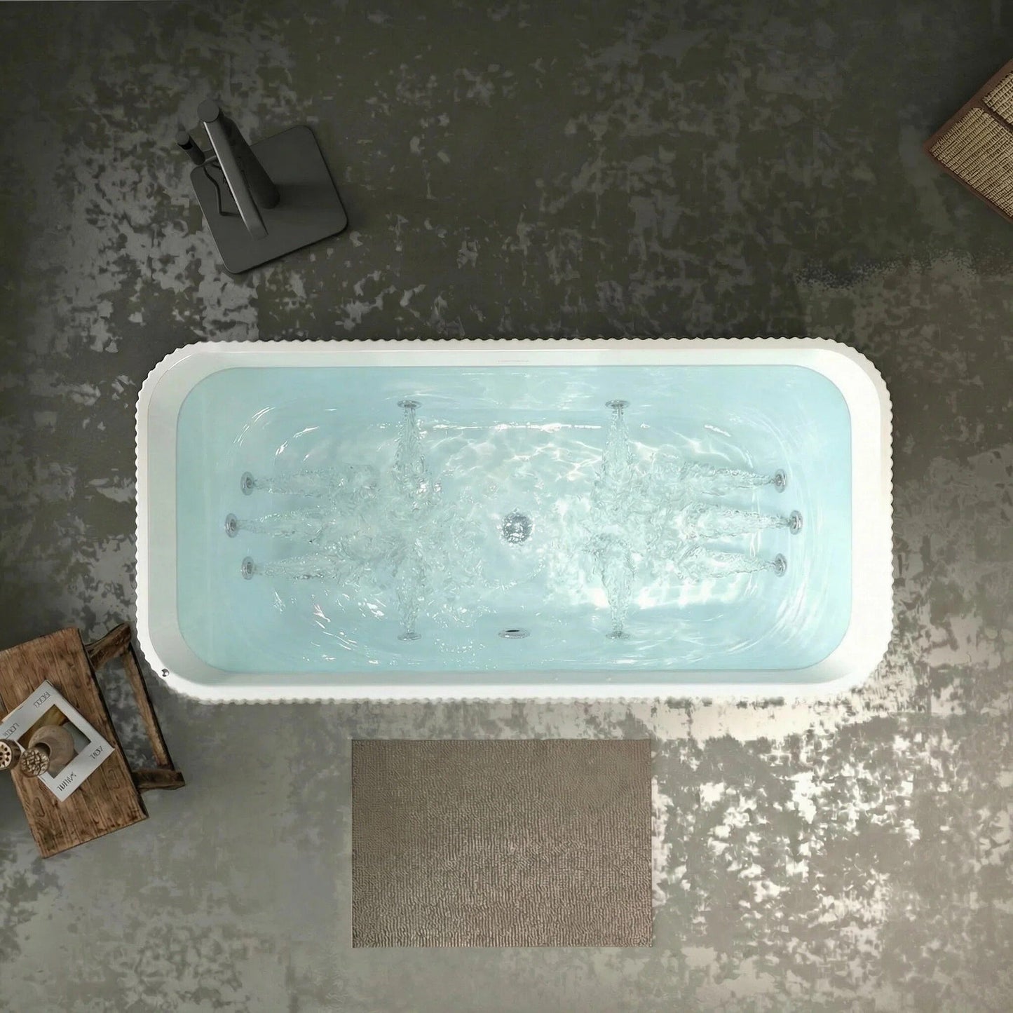 67" Rectangle Linear Acrylic Massage Whirlpool Bathtub