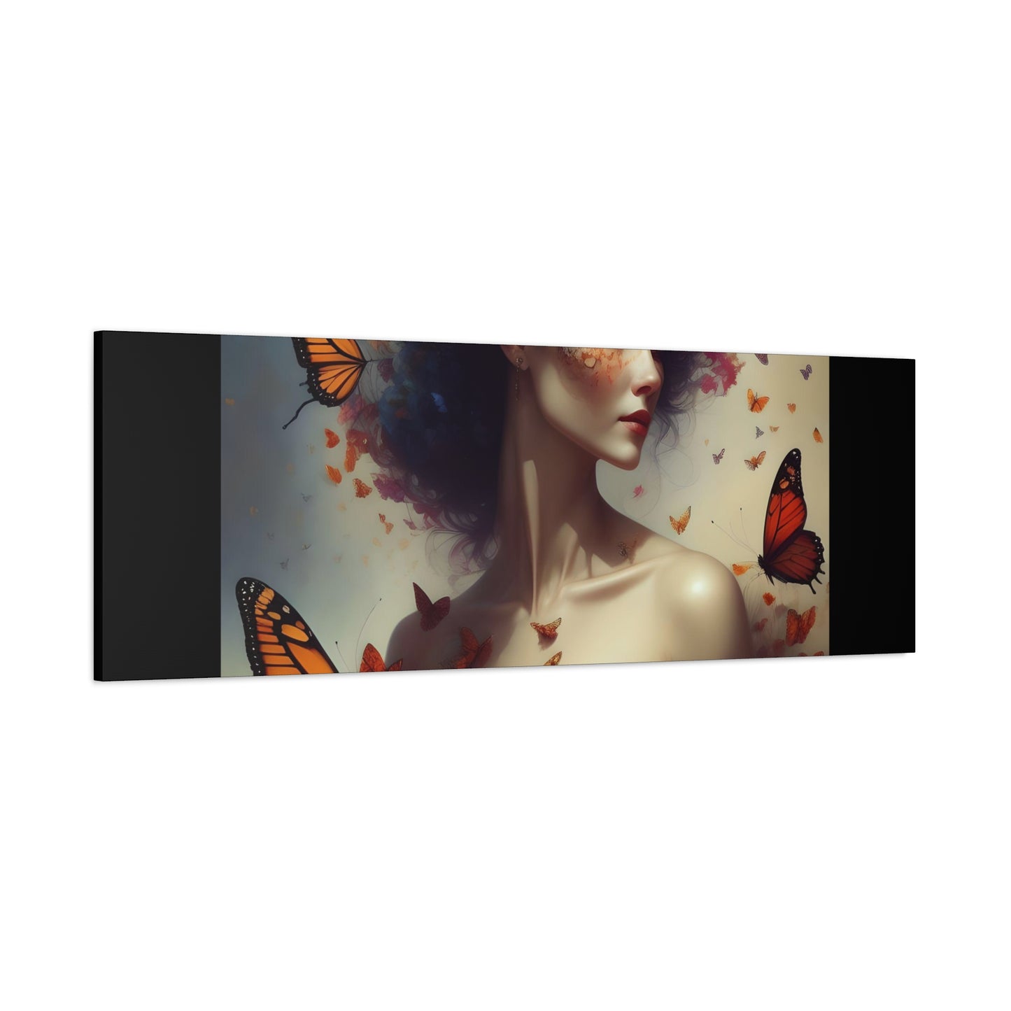Canvas Wall Art - Butterfly Woman Print, Floral Home Decor, Unique Gift for Nature Lovers, Birthday Decoration, Whimsical Art