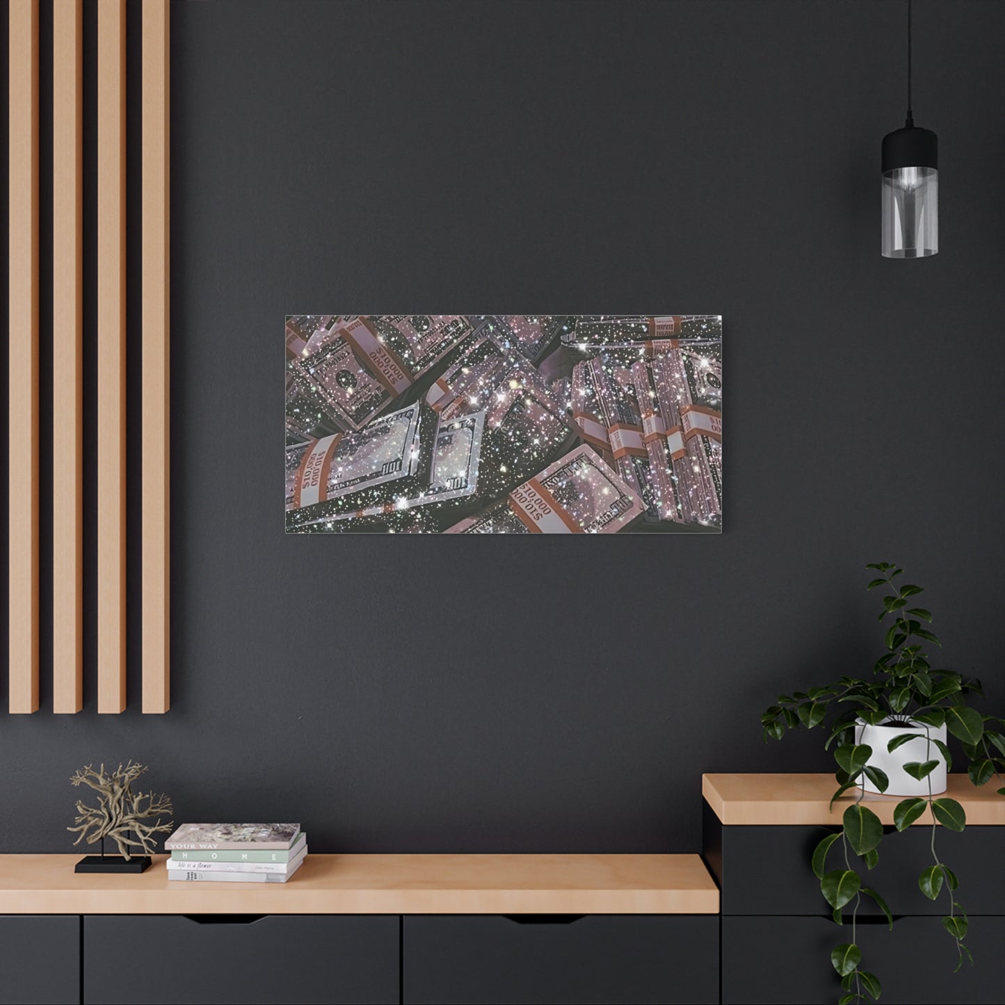 Sparkling Money Canvas Art, Glittery Wall Decor for Home, Modern Art Piece, Gift for Art Lovers, Chic Office Decor, Unique Wall Hanging