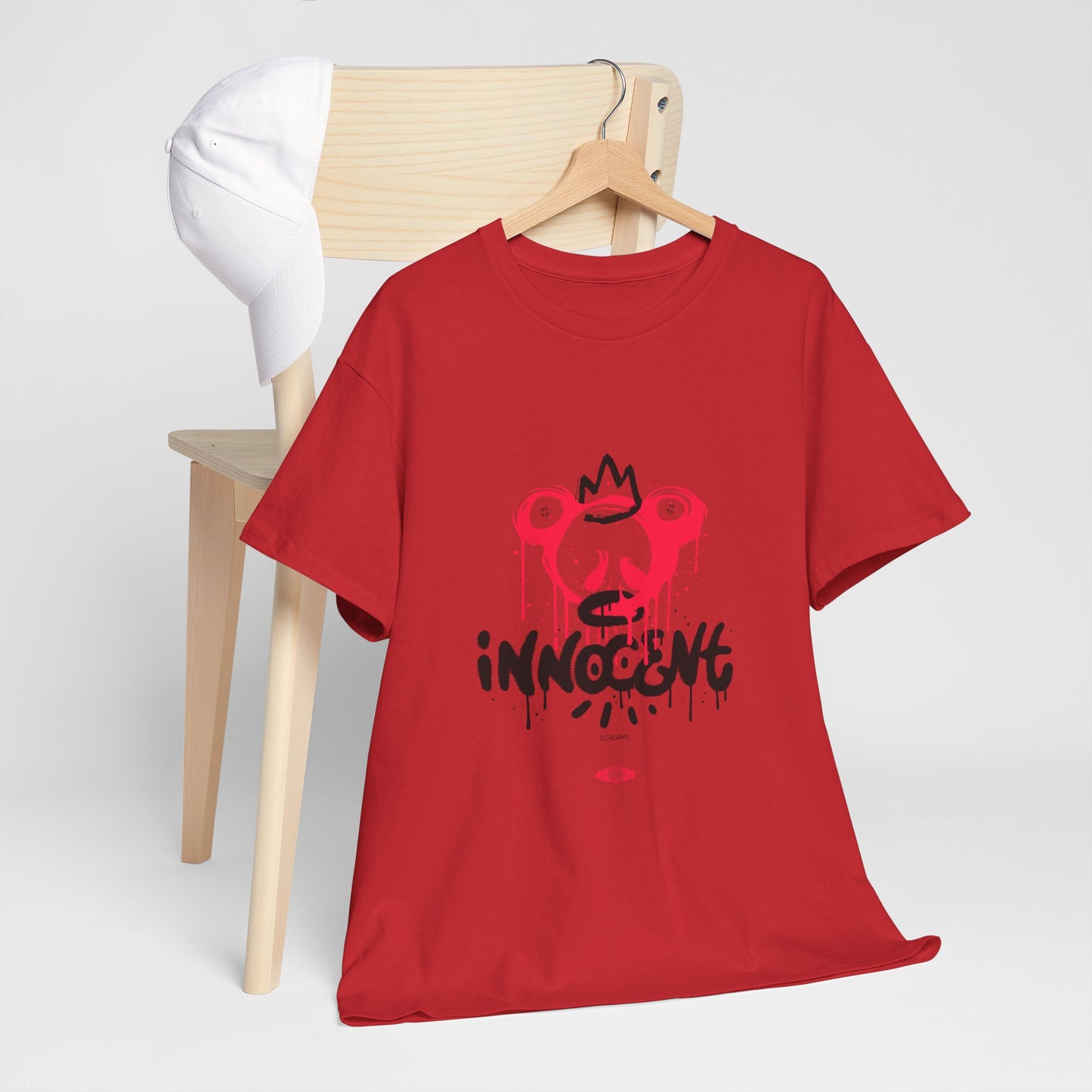 Edgy Graphic Tee: 'Innocent' Design, Urban Fashion, Streetwear, Unisex Cotton T-Shirt, Music Festivals, Casual Wear