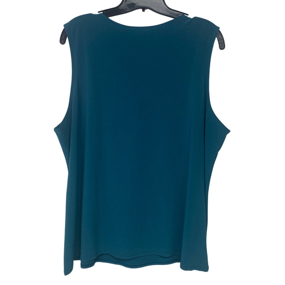 DressBarn Womens 2X Deep Teal PolySpandex Sleeveless V Neck Ruffled Blouse