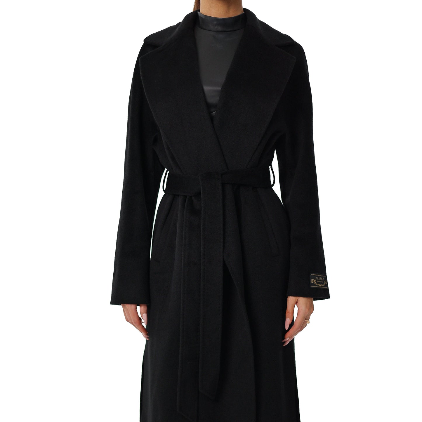 Cambridge Comfort Wraparound Wool Cashmere Coat in Black