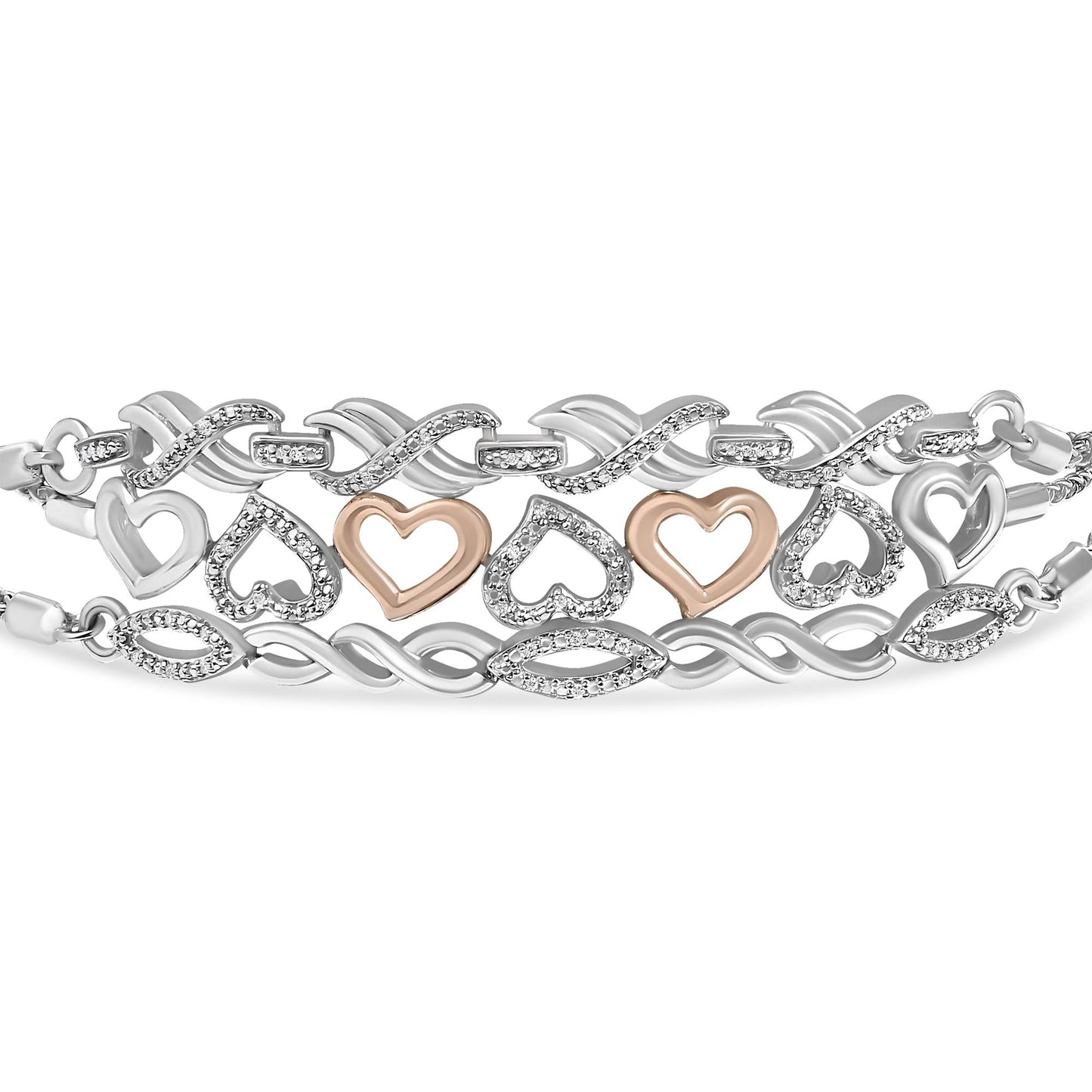 Sterling Silver Diamond Accent 3 Piece Adjustable Bolo Bracelet Set-0