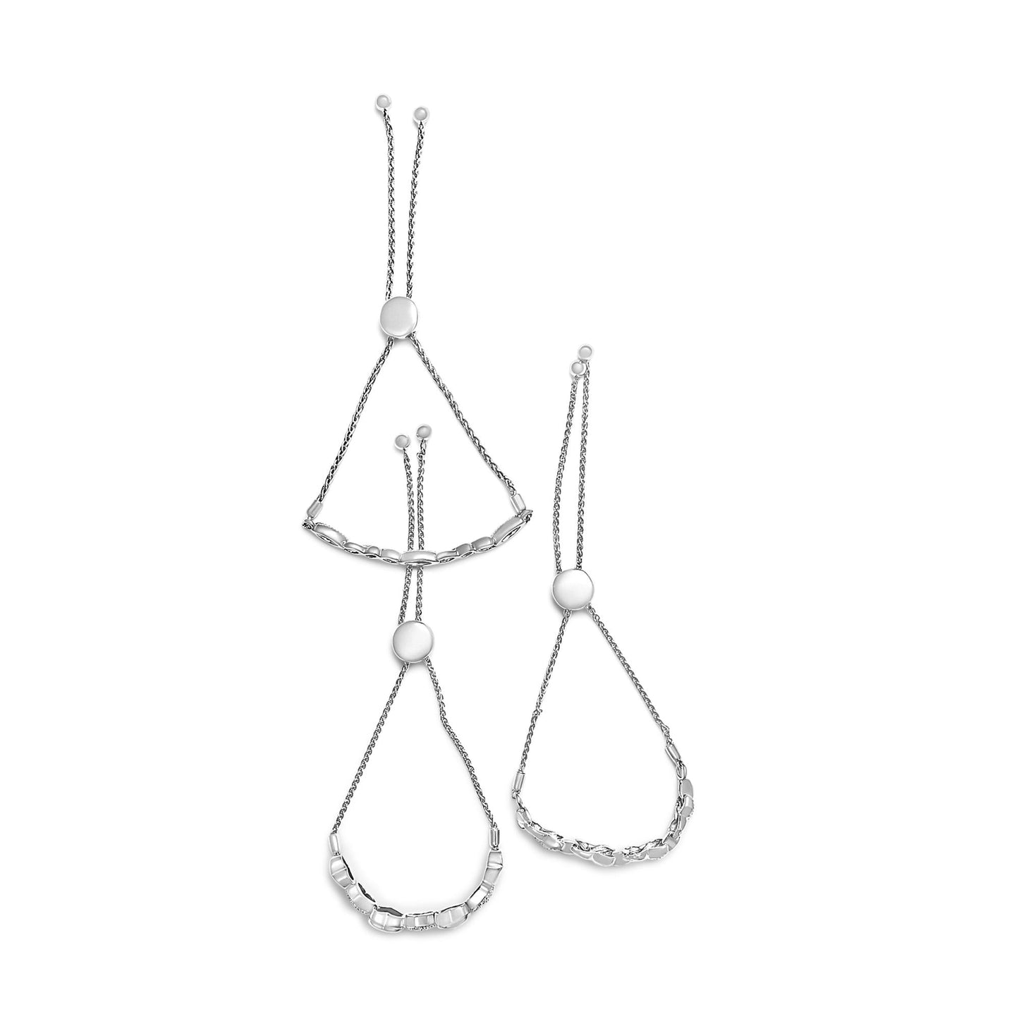 Sterling Silver Diamond Accent 3 Piece Adjustable Bolo Bracelet Set-3