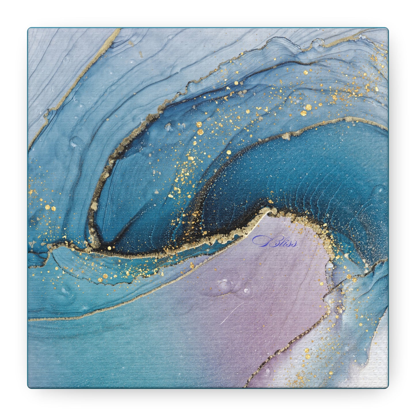 Canvas Wall Art, Abstract Ocean Wave, Modern Decor, Home Office, Gift for Her, Blue Gold Artwork, Living Room Wall Decor