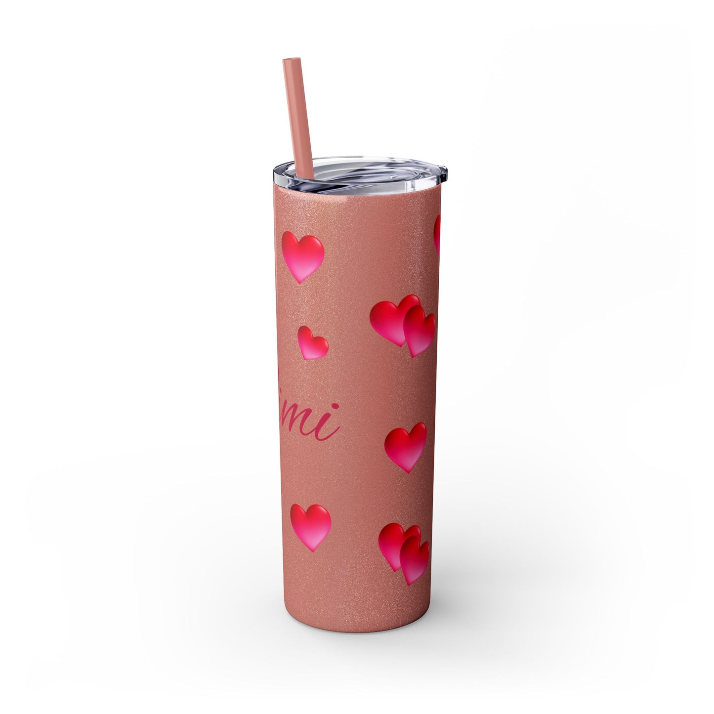 Gepasmaakte Glitter 20oz Dun Tumbler met Pienk Hartpatroon — [Jou Naam Hier]