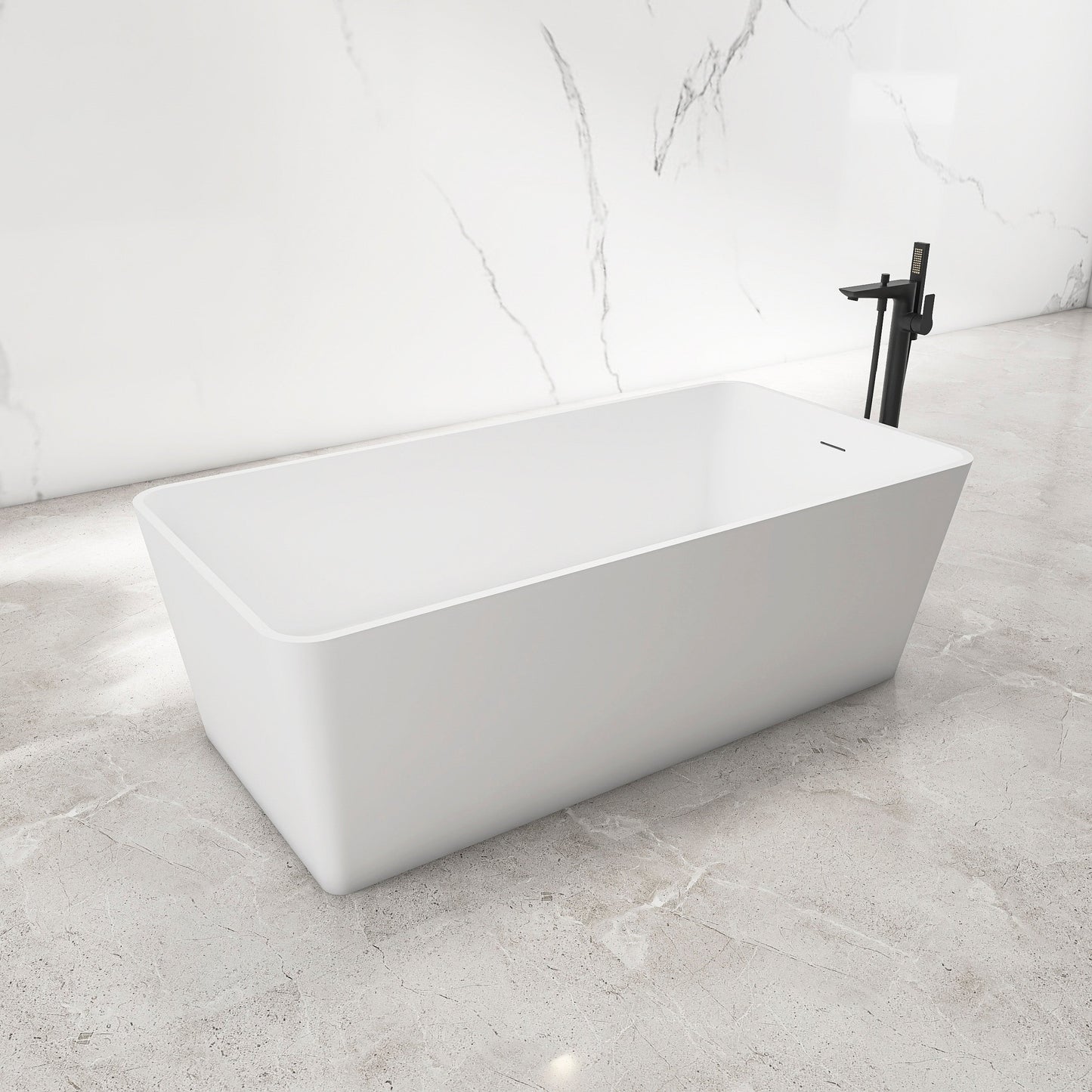 67 Inch Freestanding Solid Surface Soaking Bathtub