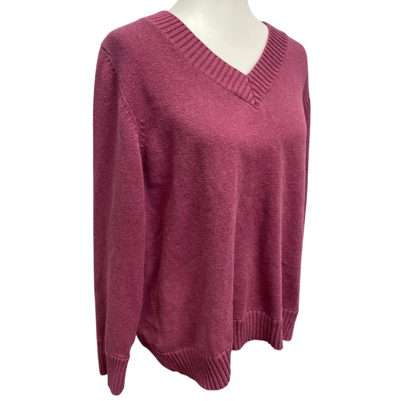 Sonoma Womens 1X Long Sleeve V-Neck Pullover Mauve Cotton Blend Knit Sweater