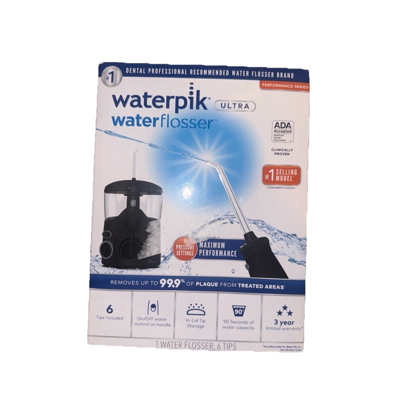 Waterpik Ultra Water Flosser with 10 Pressure Settings + 6 Tips, Black New
