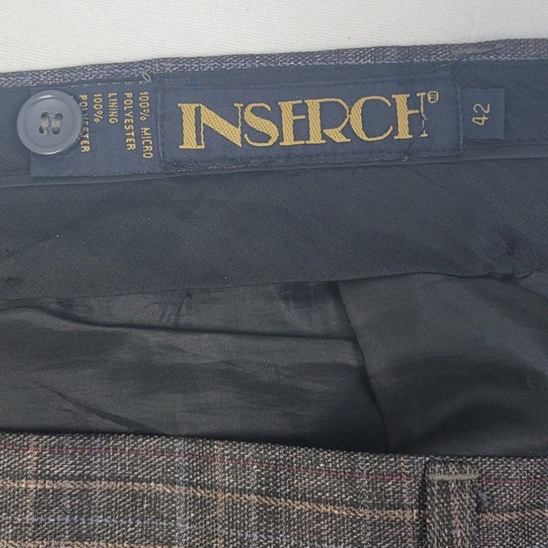 Inserch Mens 42X28 100% Polyester Plaid Flat Front Lined Hemmed Dress Pants
