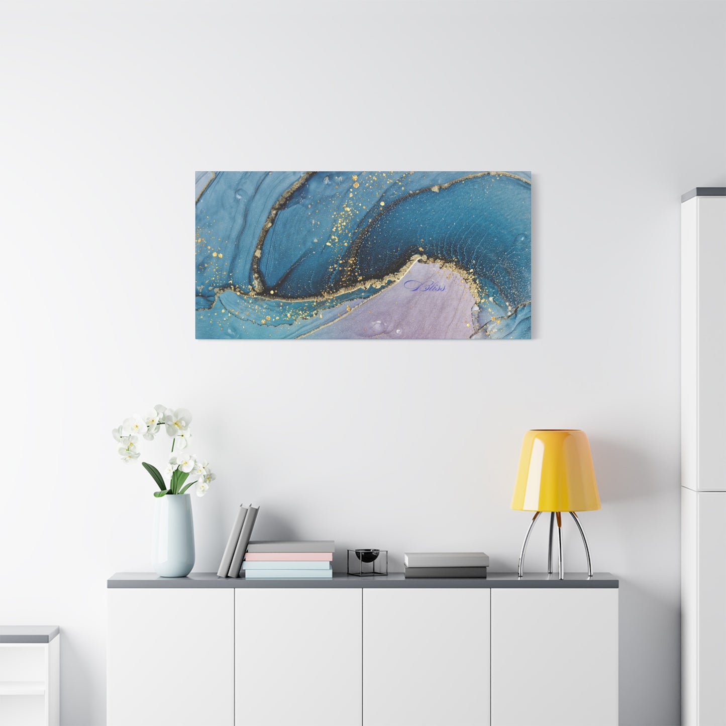 Canvas Wall Art, Abstract Ocean Wave, Modern Decor, Home Office, Gift for Her, Blue Gold Artwork, Living Room Wall Decor