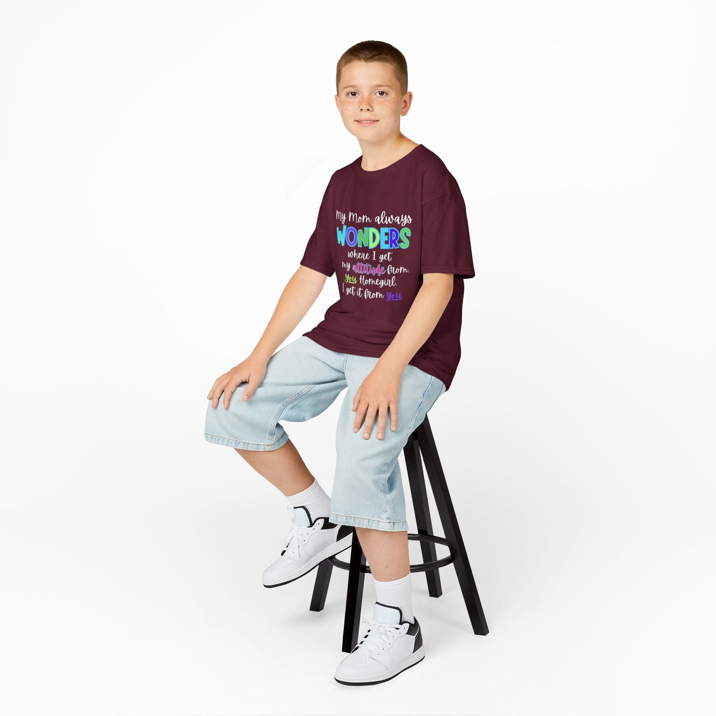Colorful Kids Tee: 'My Mom Wonders Where I Get My Attitude From' | Fun Gift for Birthdays, Holidays, Everyday Wear, Unique Kids Apparel