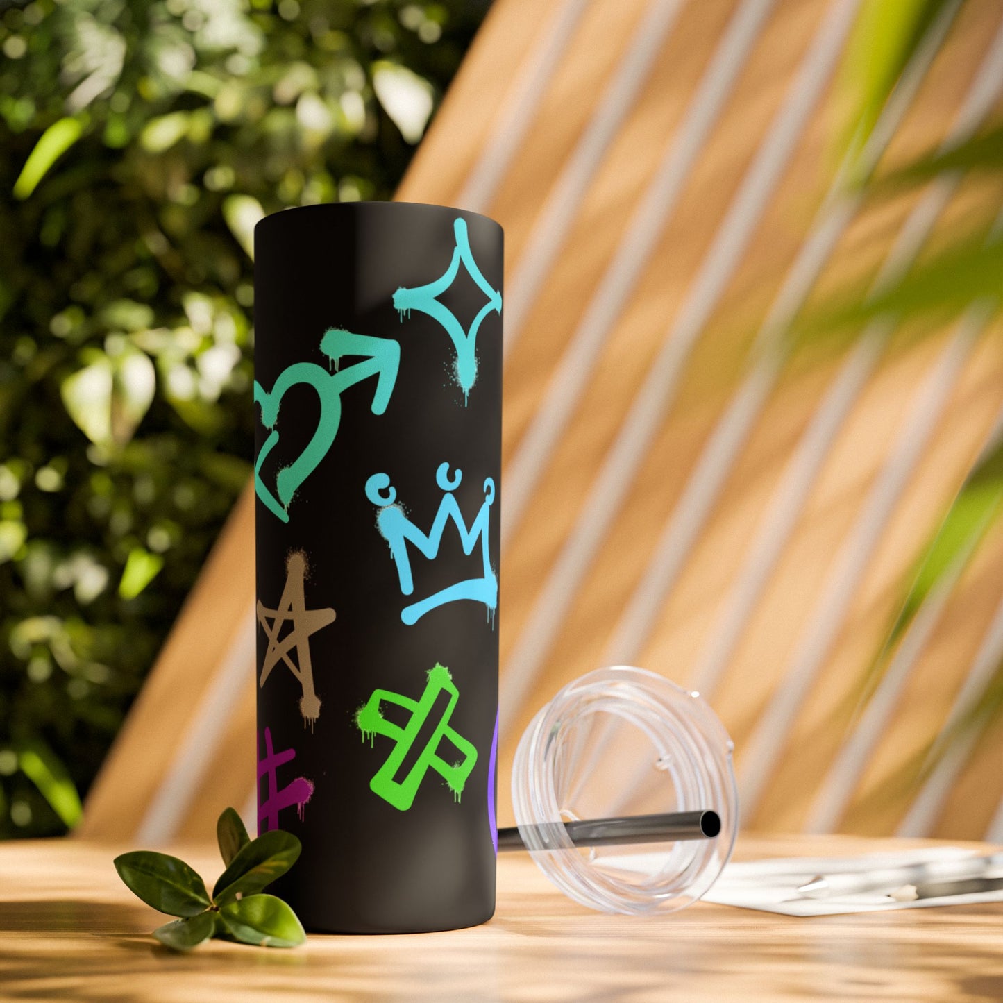 Trendy Skinny Tumbler with Straw, 20oz | Unique Graffiti Style Drinkware for Teens, Gifts, Parties, and Everyday Use