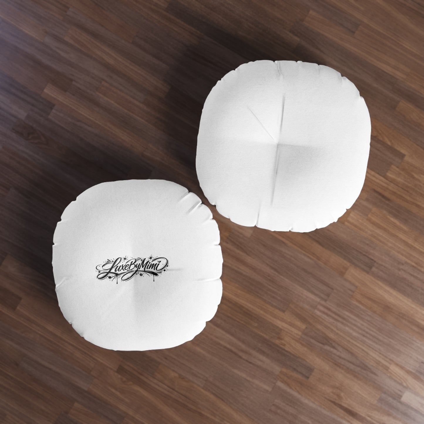 LuxeByMimi Round Tufted Floor Pillow — 'Live By Mimi' Script Accent, Cozy Boho Seating
