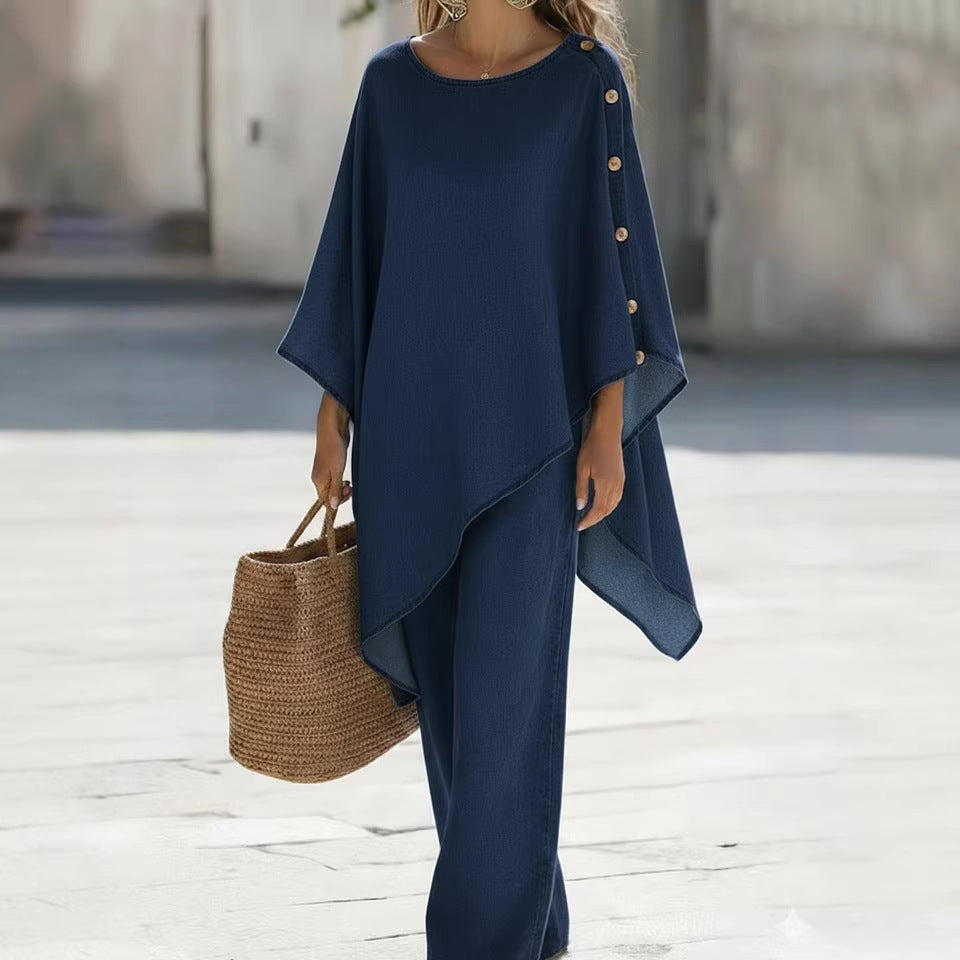 Womens Casual Solid-Color Loose Top And Pants Set