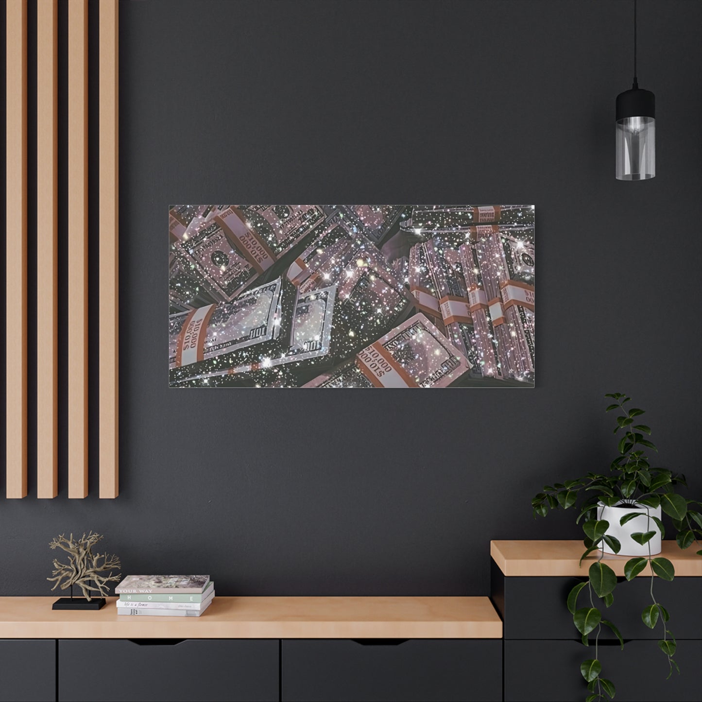 Sparkling Money Canvas Art, Glittery Wall Decor for Home, Modern Art Piece, Gift for Art Lovers, Chic Office Decor, Unique Wall Hanging