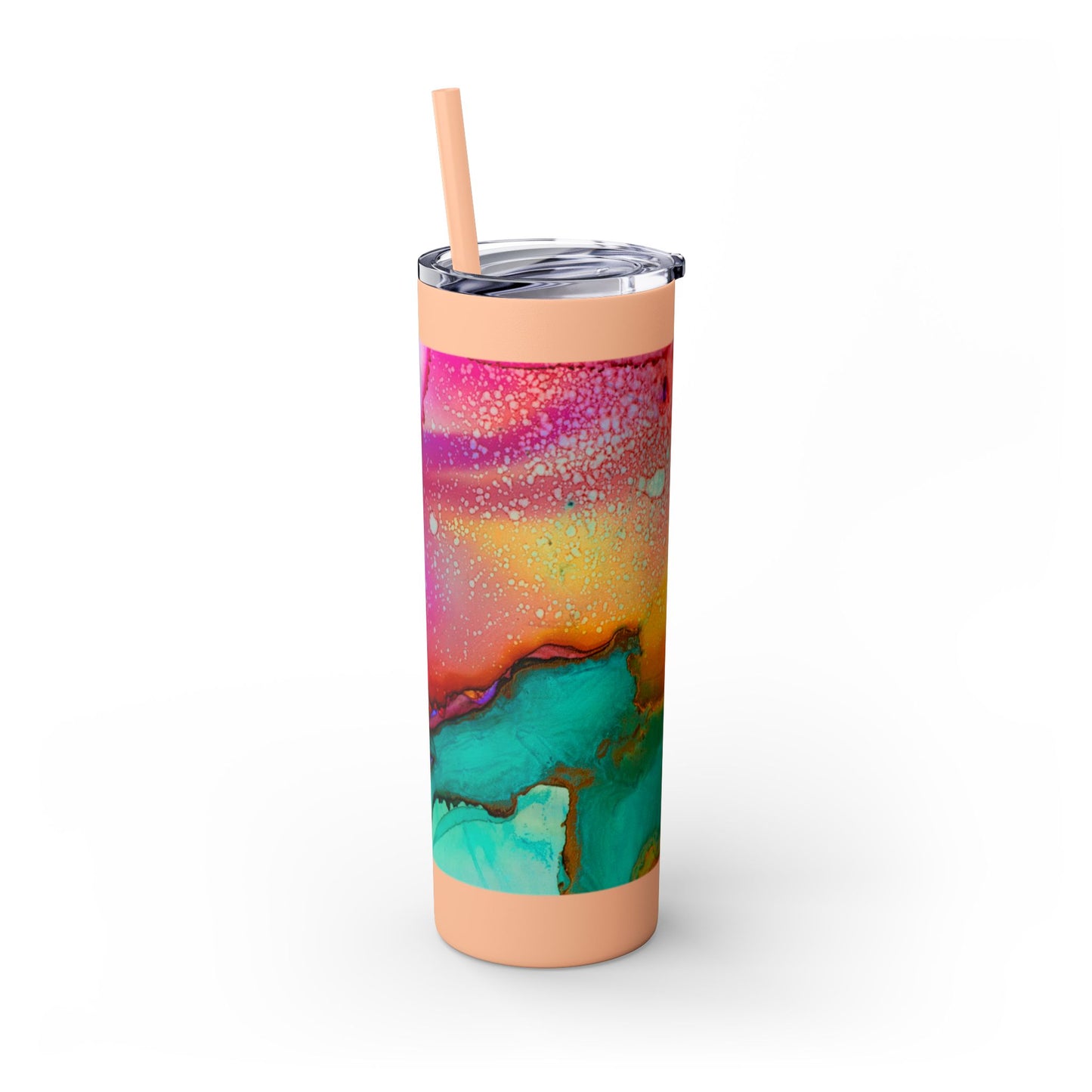 Beautiful Watercolor Splatter Skinny Tumbler with Straw - 20oz, Vibrant Colorful Drinkware for Every Occasion, Perfect Gift for Friends, Reusable Travel Mug, Water [...]
