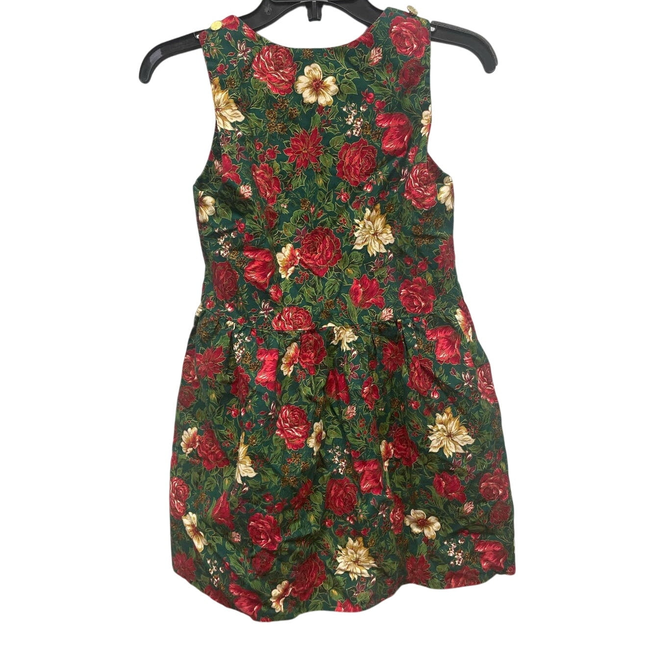 Handmade Girls Medium Christmas Holly Berry Rose Flower Sleeveless Dress