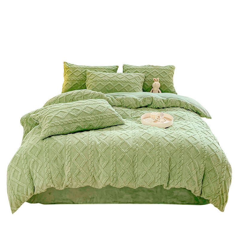 Winter Flannel 4-Piece Bedding Set, Thick Warm Milk Velvet Coral Fleece Duvet Cover, Student Dormitory 3-Piece Set for Wholesale