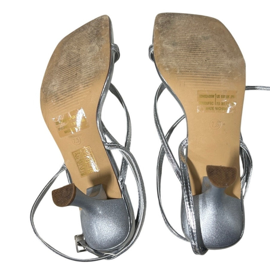 Dream Pairs Womens Size 7.5 Silver 3" Heel Open Square Toe Ankle Strap Shoes