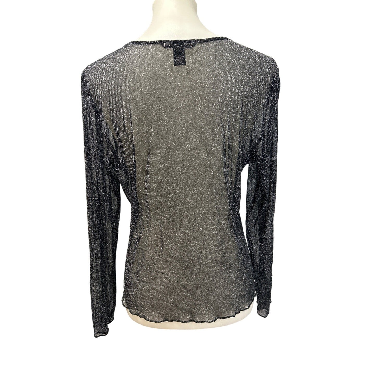 Victoria's Secret Womens Medium Long Sleeve Sheer Black Metallic Top Blouse