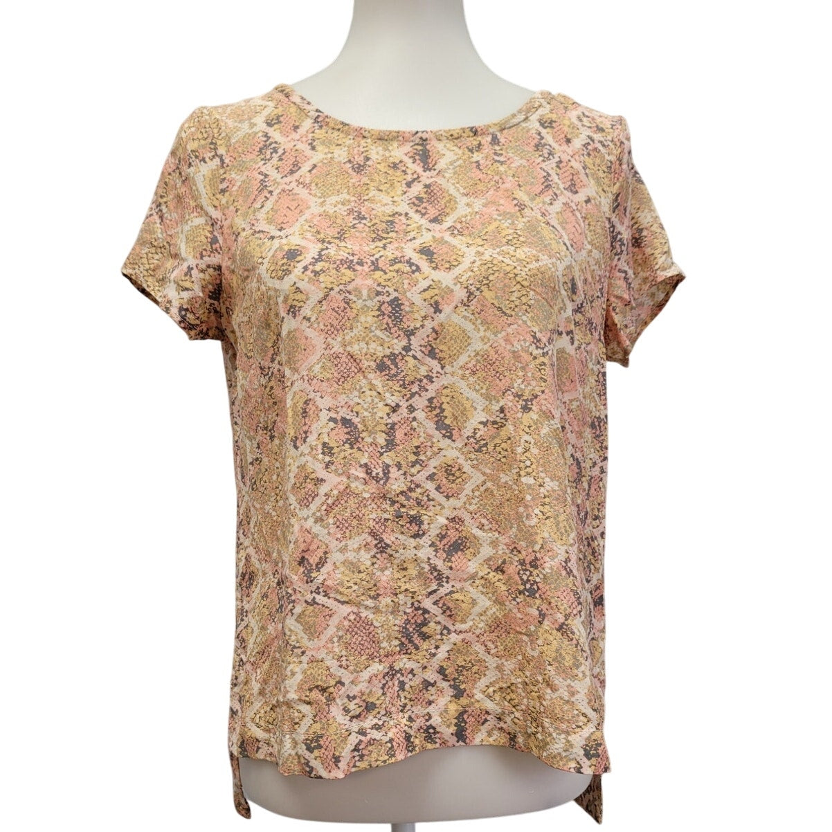 Fynn And Rose Womens Medium Pastel Snake Skin Back Zipper Short Sleeve Top