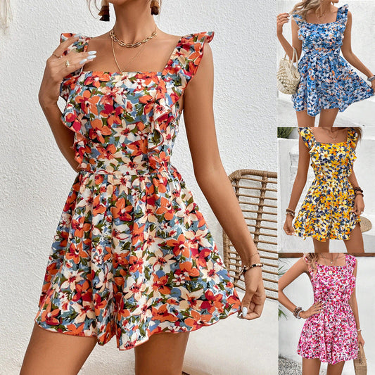 🌸 Women's Sleeveless Square Neck Printed Jumpsuit