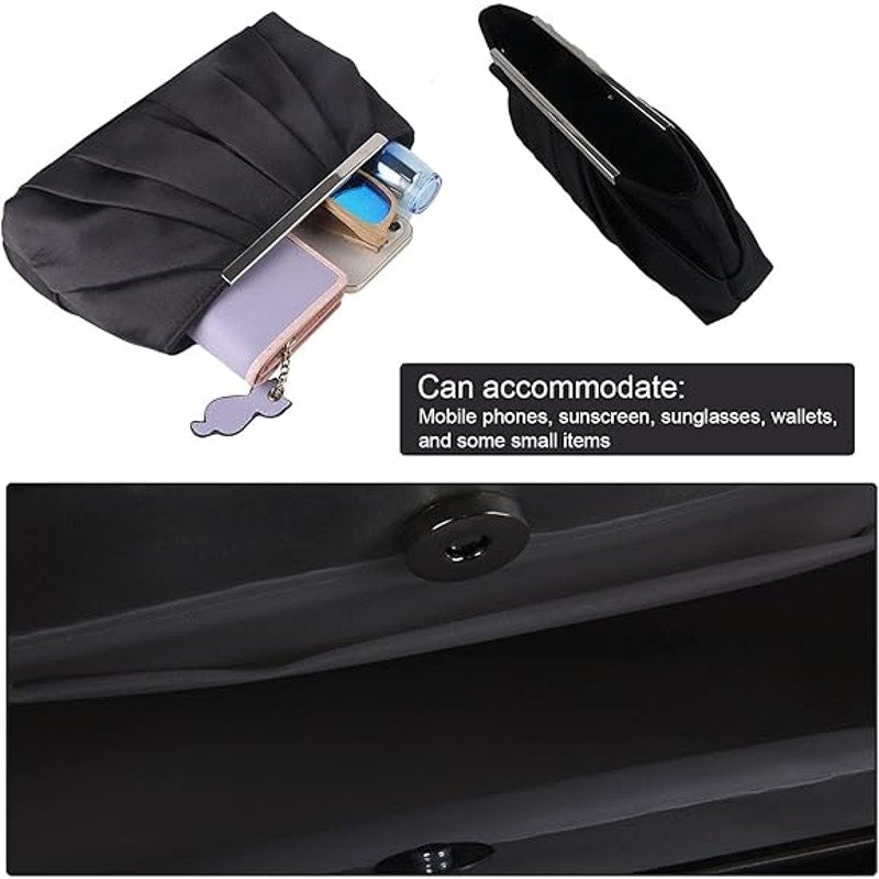 Lanpet Womens Black Silver Pleated Satin Magnetic Close Clutch Handbag