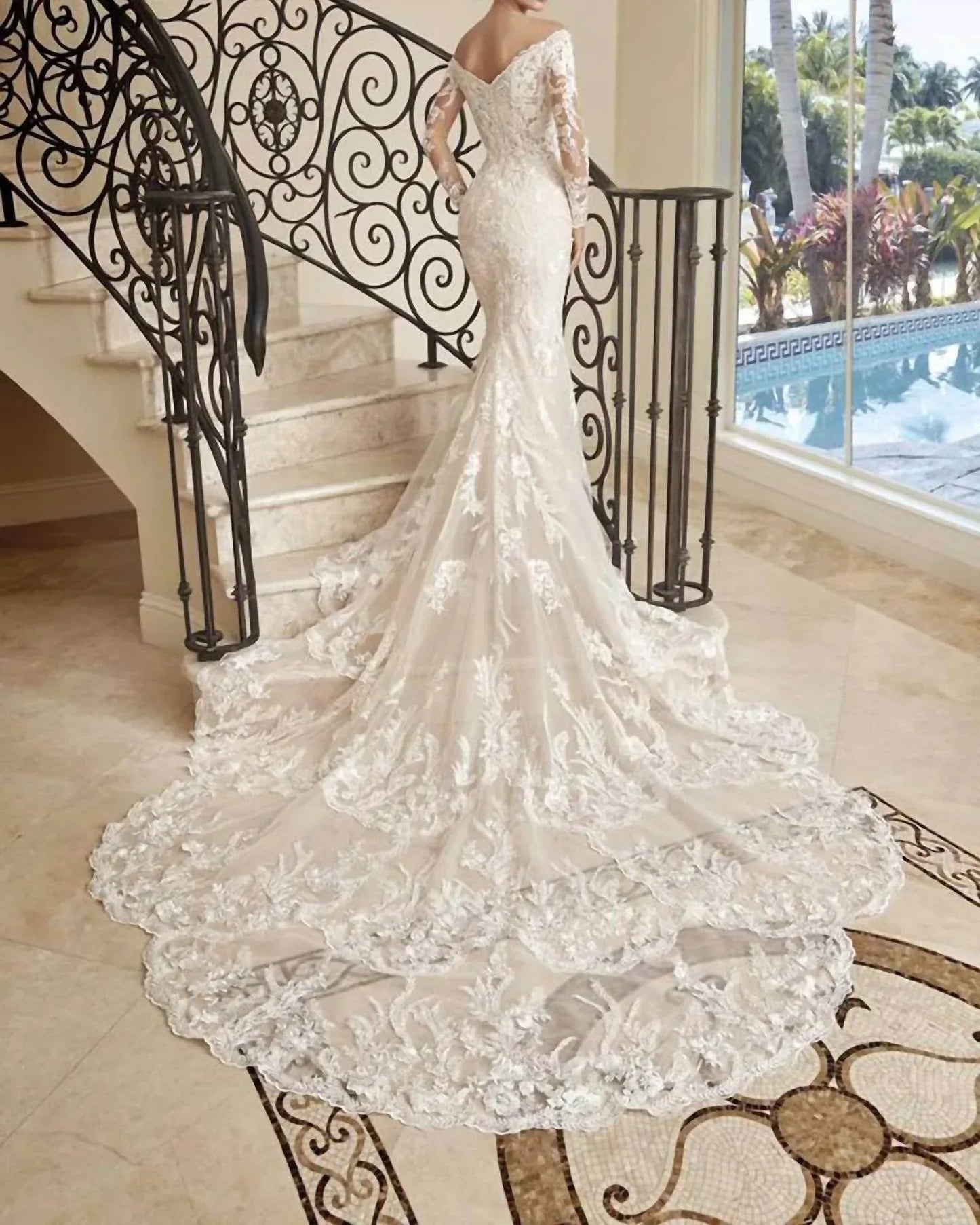 Lace Embellished Sheer Gown