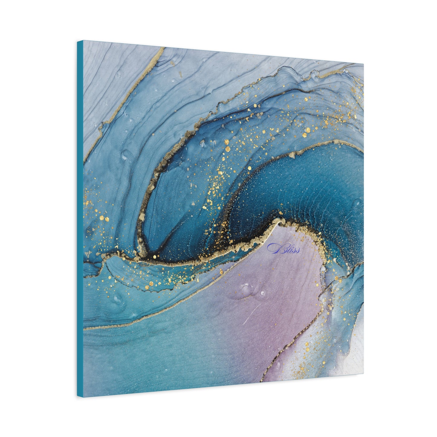 Canvas Wall Art, Abstract Ocean Wave, Modern Decor, Home Office, Gift for Her, Blue Gold Artwork, Living Room Wall Decor