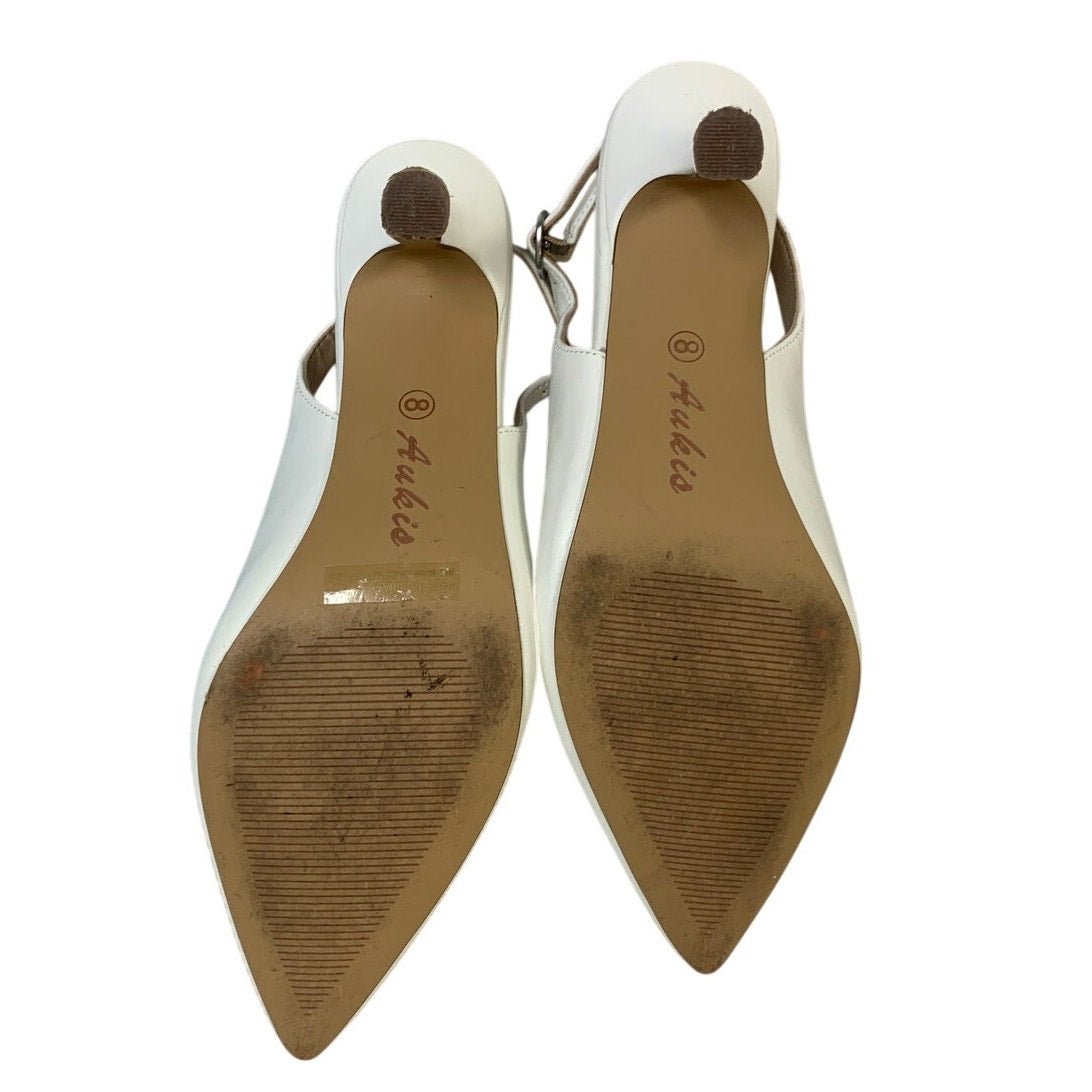 Ankis Womens Size 8 White 2.5" Heels Closed Pointed Toe Sling Back Shoes
