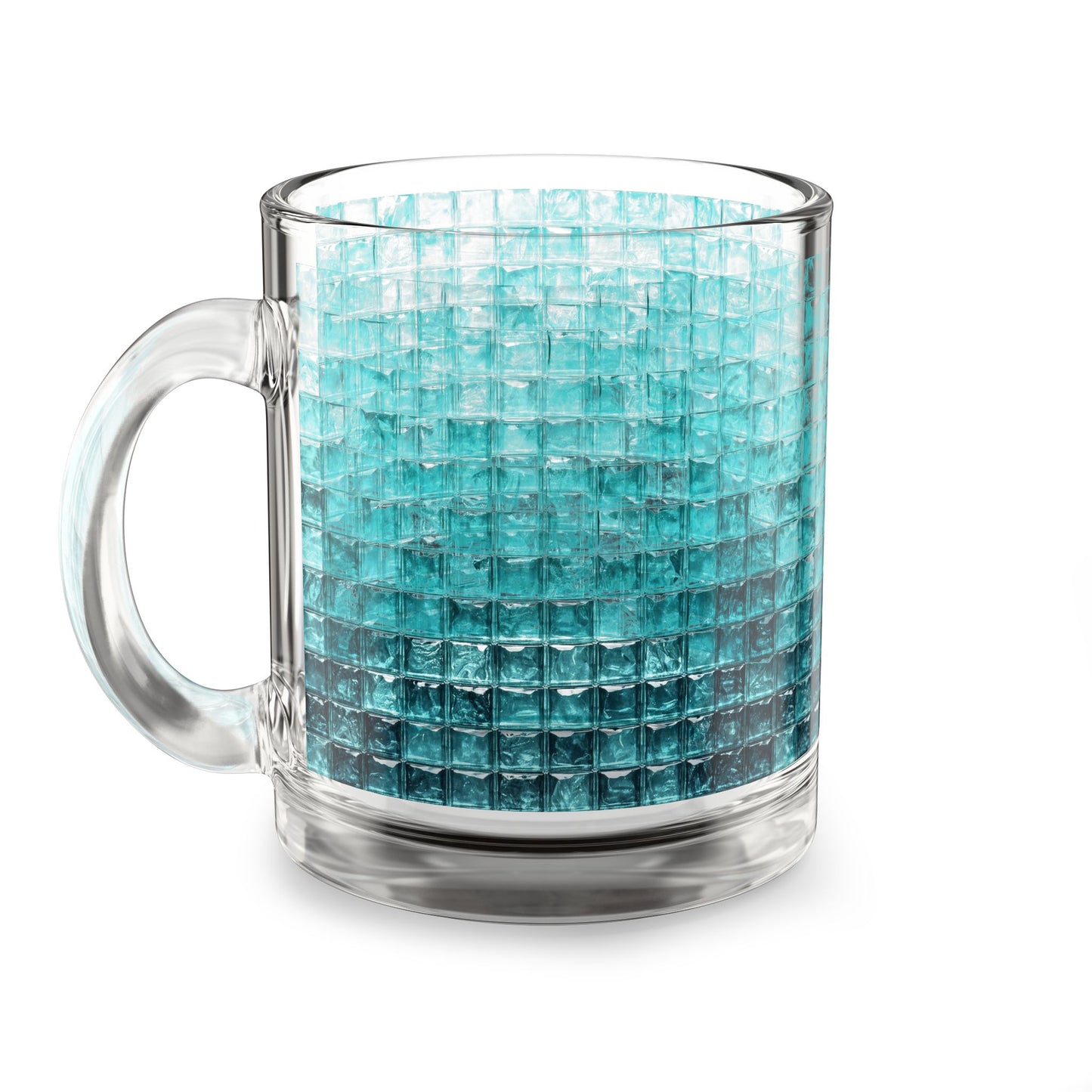 Aqua Mosaic Tile Pattern Glass Mug 10oz Clear Handle