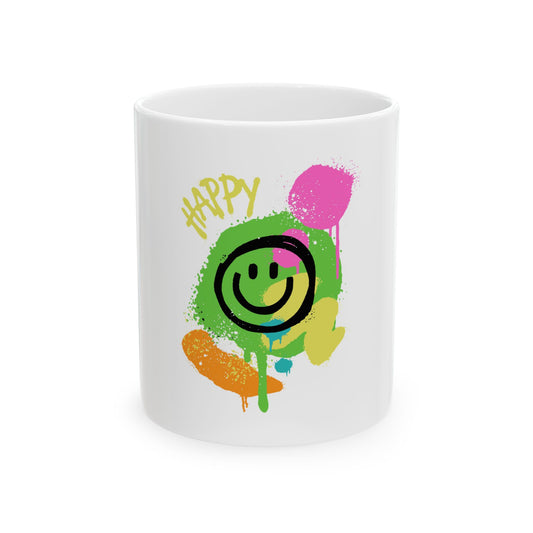 Colorful Happy Ceramic Mug | Fun Coffee Cup, Gift for Friends, Bright Decor, Office Mug, Happy Vibes, Custom Art Mug