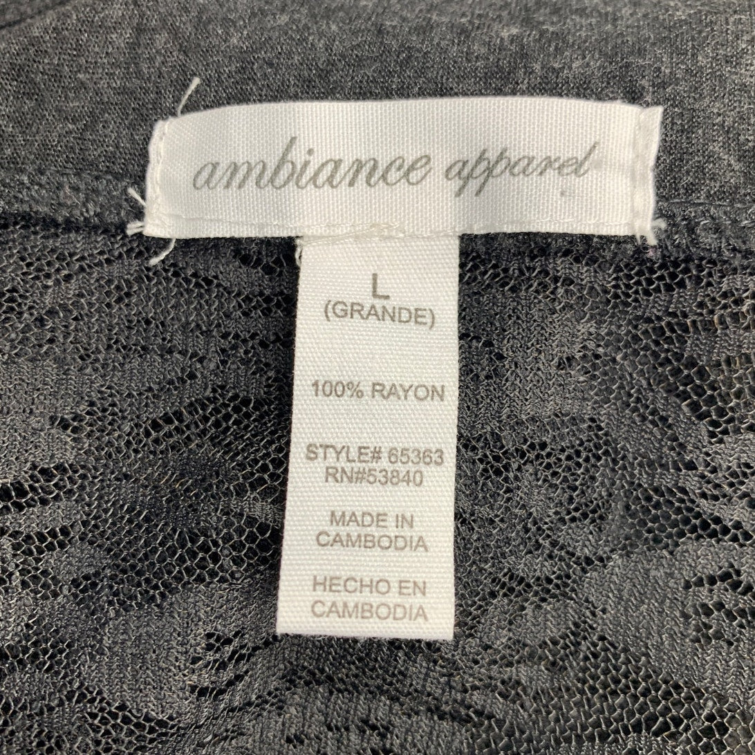 Ambiance Apparel Womens Large Floral Lace Back Long Sleeve Drapey Cardigan