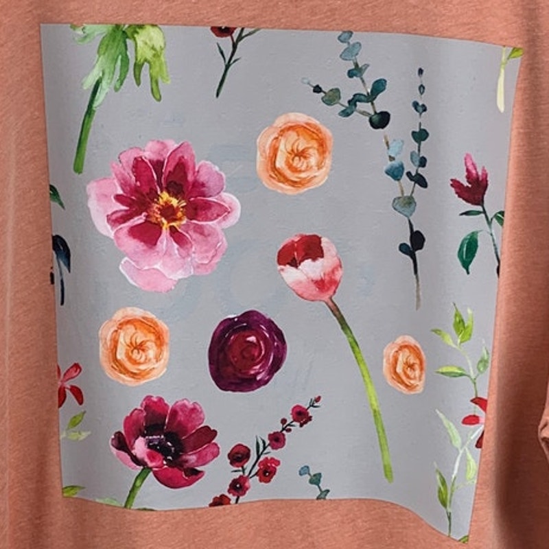 New Hand Printed Womens 3XL Heathered Floral Flowers Short Sleeve Tee Shirt