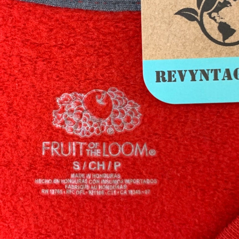 Hand Printed Upcycled Mens Small Red Pray Jesus Crucifix Long Sleeve Sweatshirt