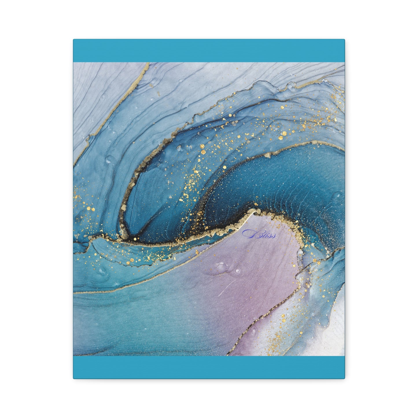 Canvas Wall Art, Abstract Ocean Wave, Modern Decor, Home Office, Gift for Her, Blue Gold Artwork, Living Room Wall Decor