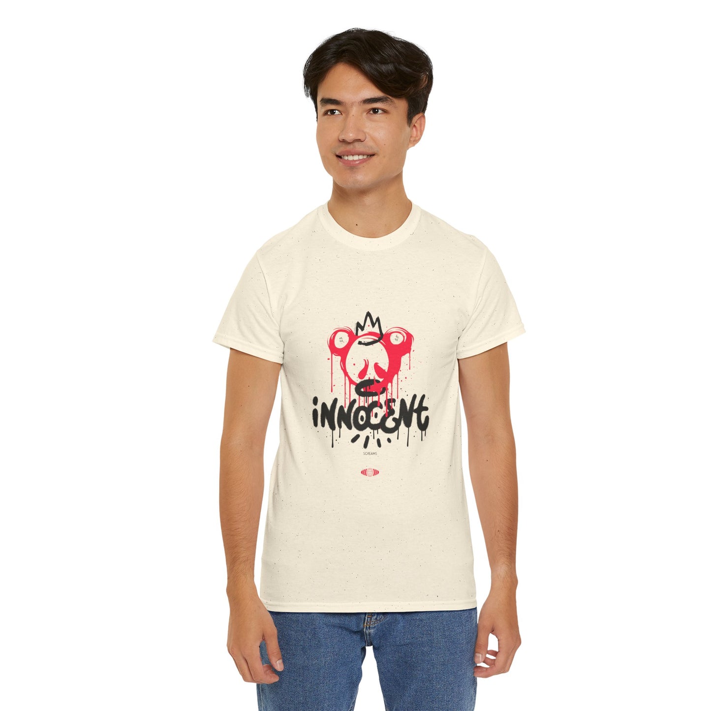 Edgy Graphic Tee: 'Innocent' Design, Urban Fashion, Streetwear, Unisex Cotton T-Shirt, Music Festivals, Casual Wear