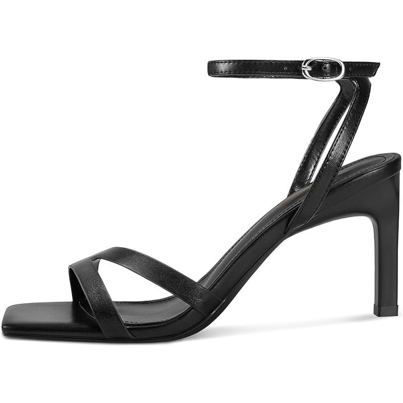 Wet Kiss Womens Size 9 Black 3" Heels Open Square Toe Ankle Strap Shoes