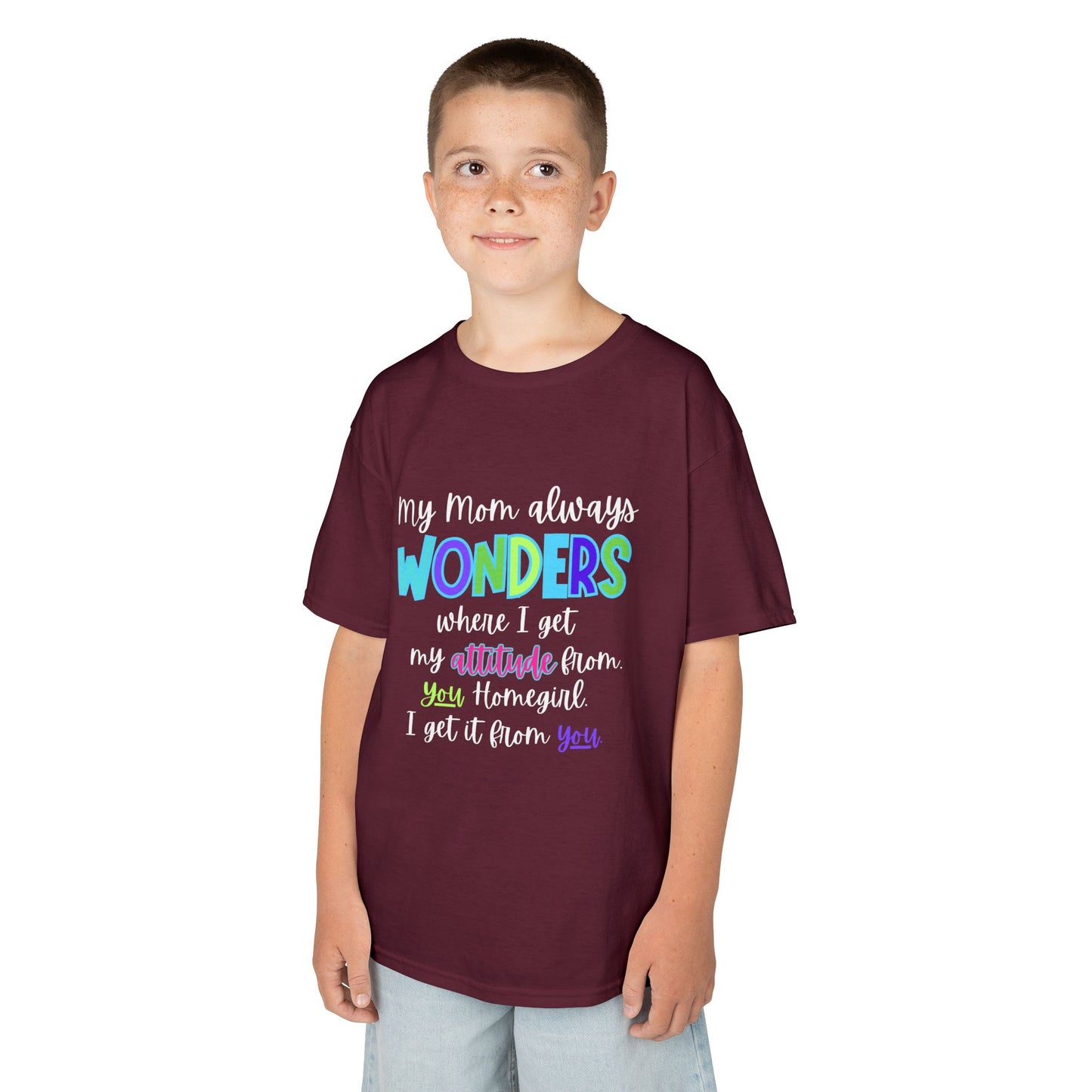 Colorful Kids Tee: 'My Mom Wonders Where I Get My Attitude From' | Fun Gift for Birthdays, Holidays, Everyday Wear, Unique Kids Apparel