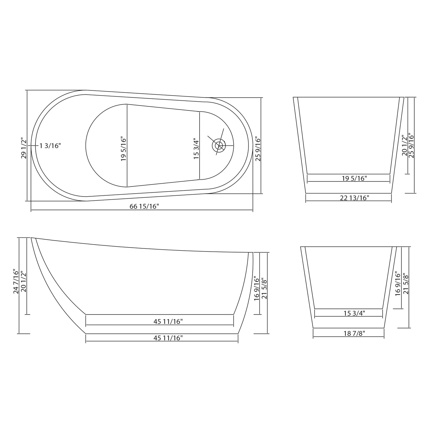 67" Acrylic Freestanding Bathtub