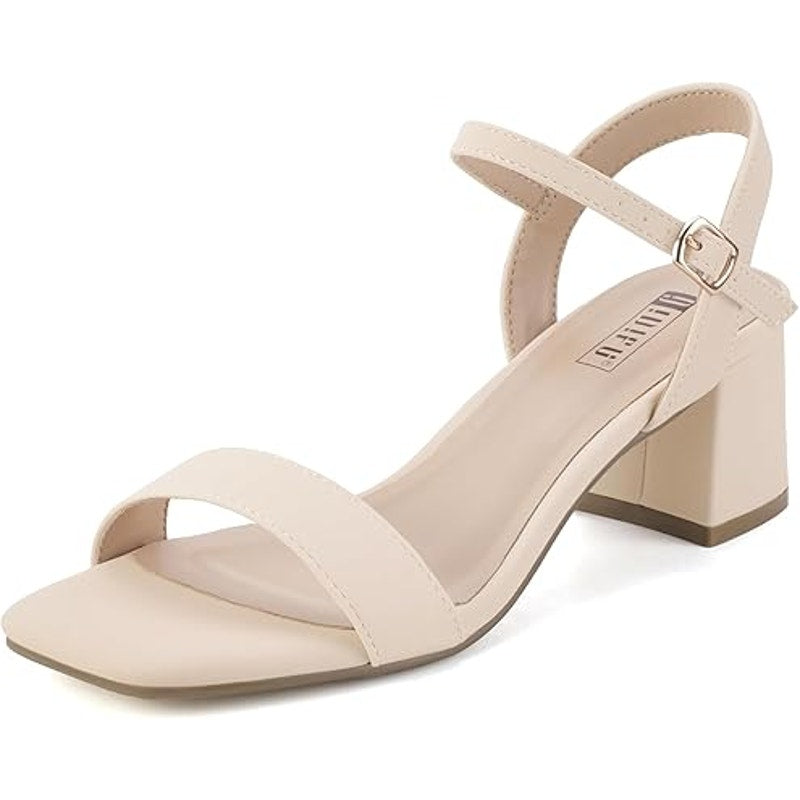 Idifu Womens Size 7 Tan Nude 3" Block Heel Open Toe Ankle Strap Sandal Shoes