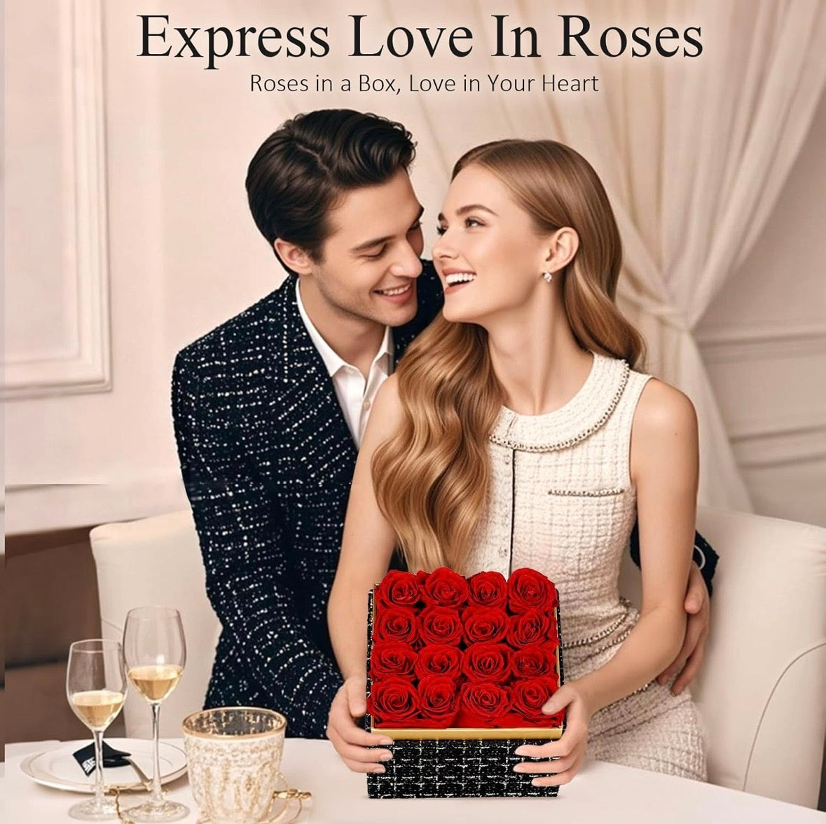 “Chic Thrills” 16 Count Preserved Rose Box, Eternal Pink / Red Forever Flowers Roses in Acrylic Box