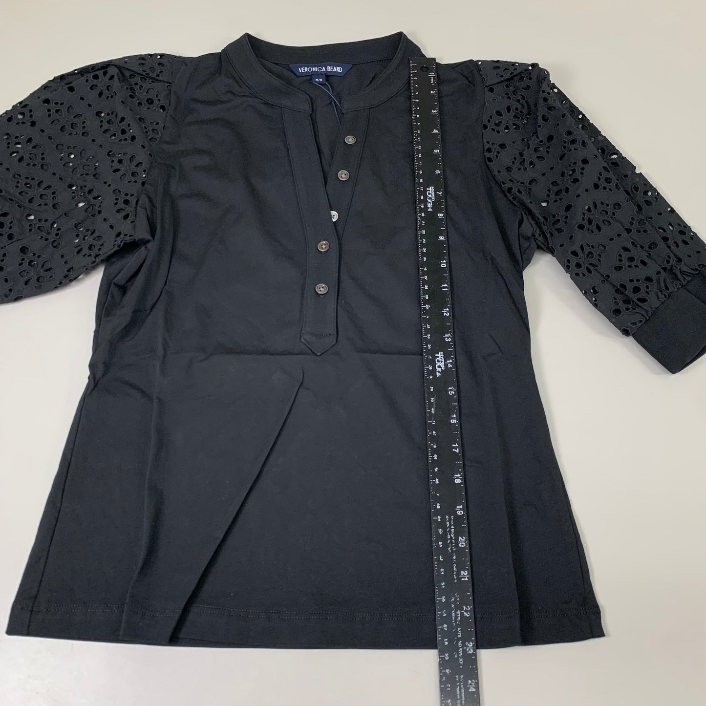VERONICA BEARD Jeans Women's Coralee Top Lace Sleeves Sz-M Black J2406JY0330831