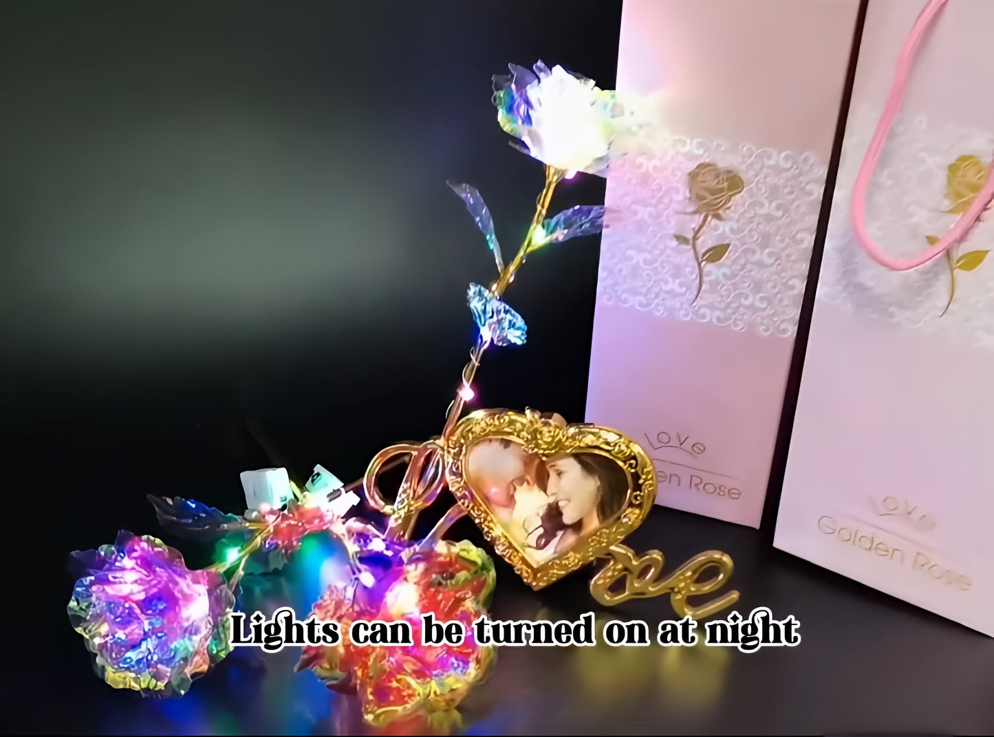 24K Gold Rose Gift For Her with Love Picture Frame Stand, Artificial Rose Flowers Gift