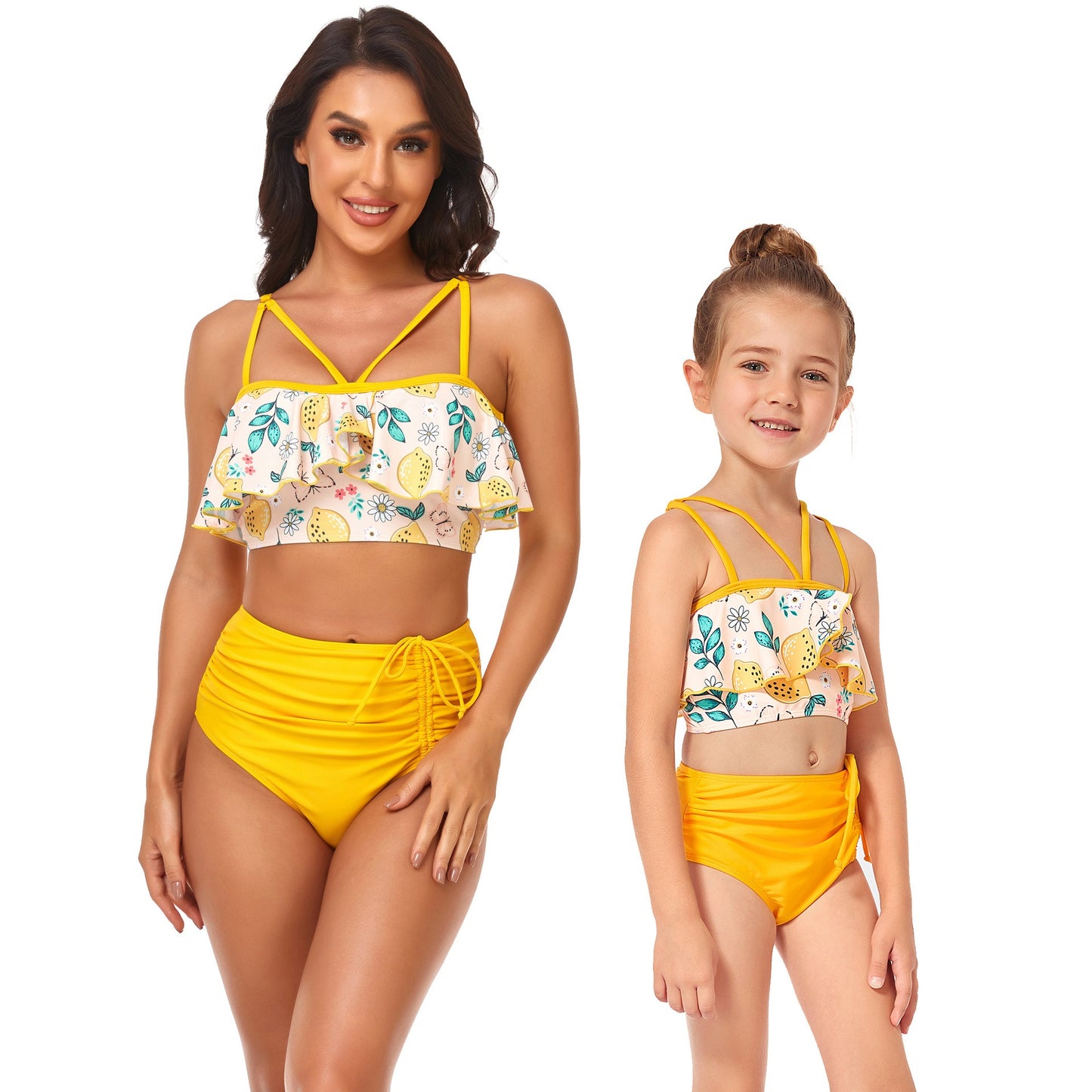 New Swimsuit High Waist Drawstring Bikini Ruffle Lined Swimsuit Parent Child Swimsuit