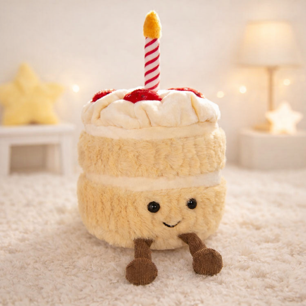 Strawberry Cream Birthday Cake Plush | Aesthetic Keepsake & Pretend Play Toy