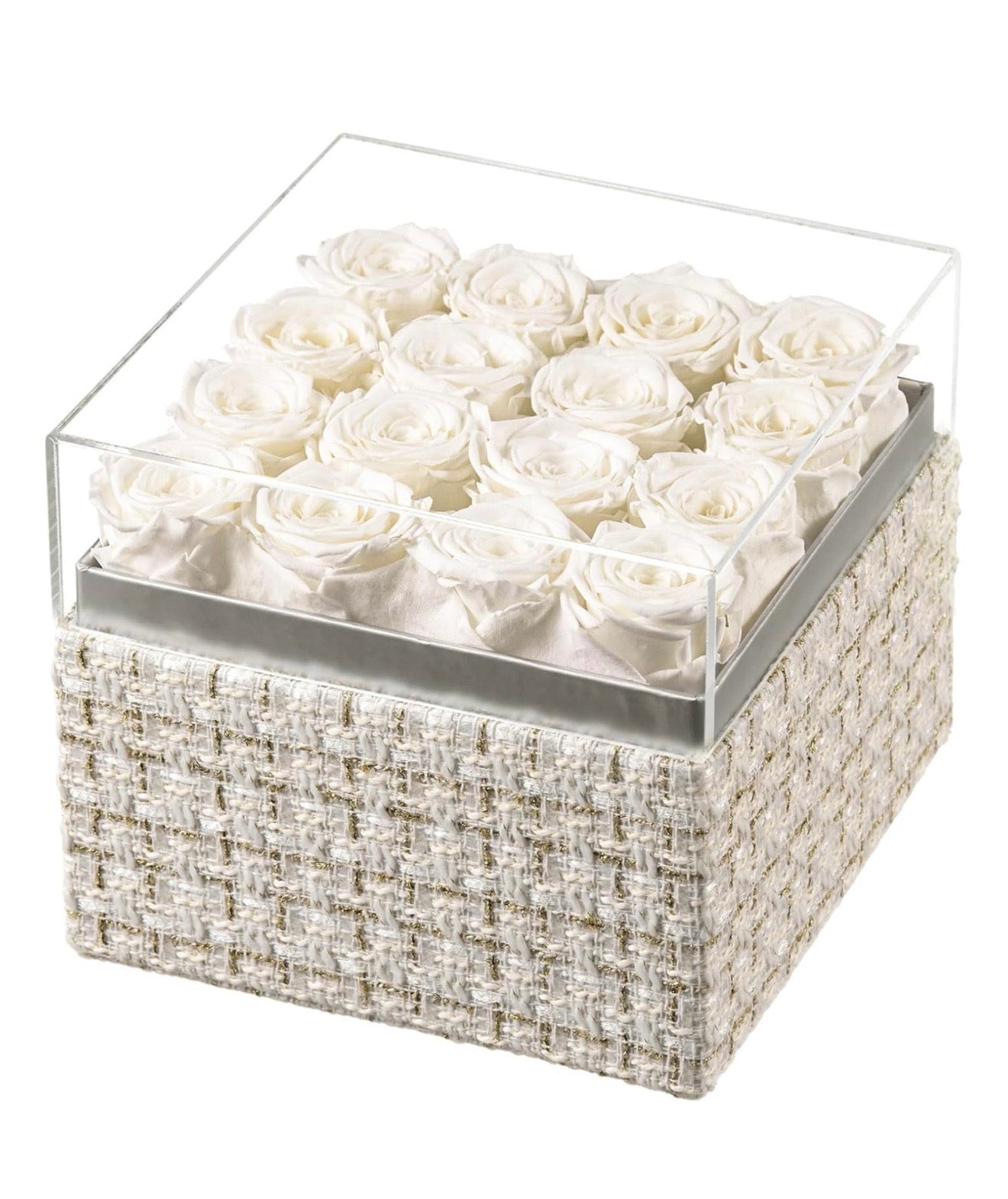 “Chic Thrills” 16 Count Preserved Rose Box, Eternal Pink / Red Forever Flowers Roses in Acrylic Box