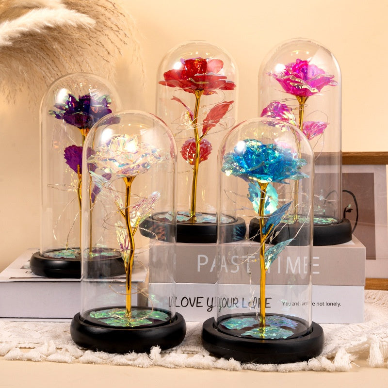 Eternal Rose Glass Lampshade Valentine's Day Gift Creative Street Vendor Gift Wholesale Gold Leaf Flower Bouquet