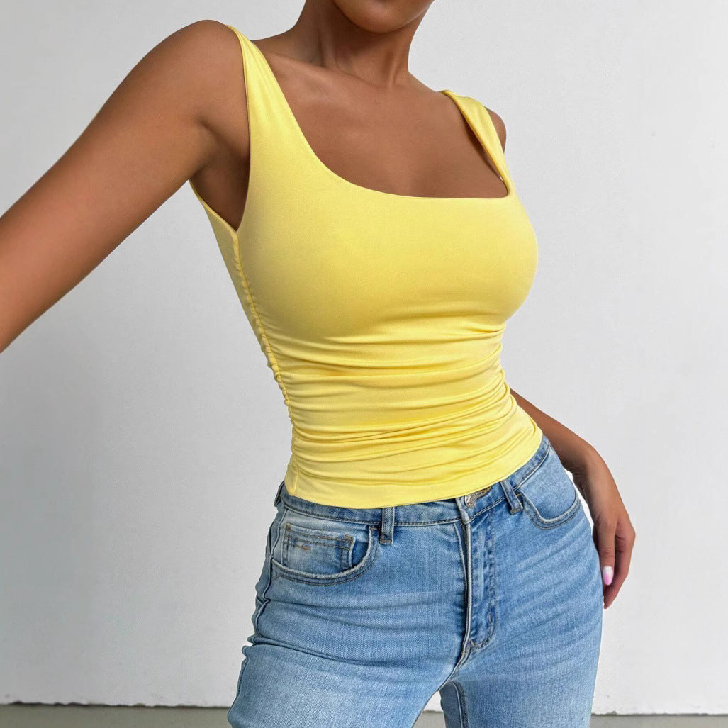 Sleeveless camisole vest with square neckline and exposed navel top